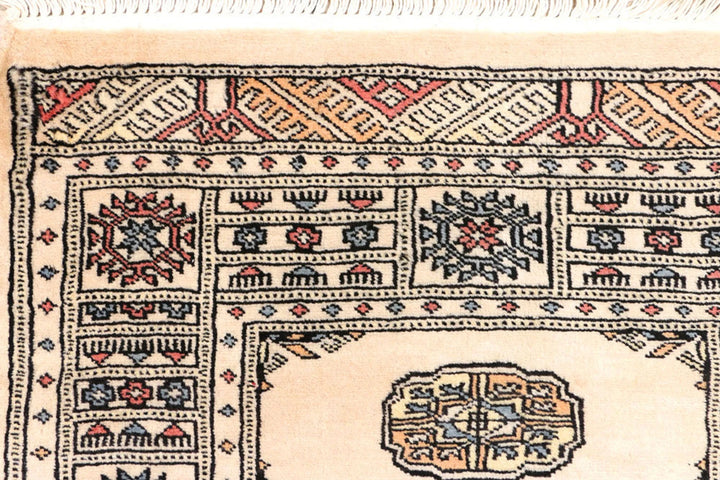 Ivory Pakistani Bokhara Rug 2' 6" x 7' 11" Hand-Knotted | No. QA13827