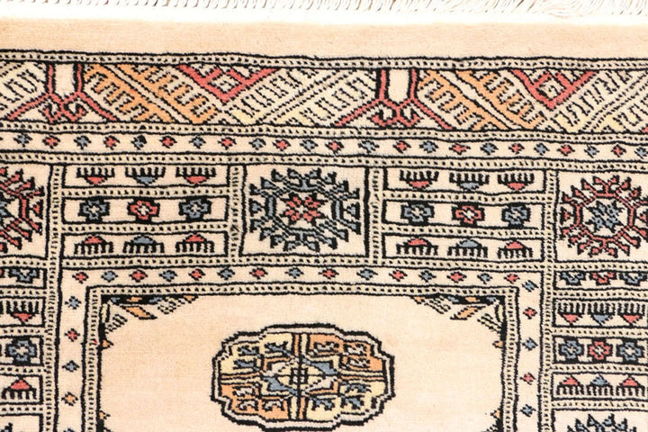 Ivory Pakistani Bokhara Rug 2' 6" x 7' 11" Hand-Knotted | No. QA13827