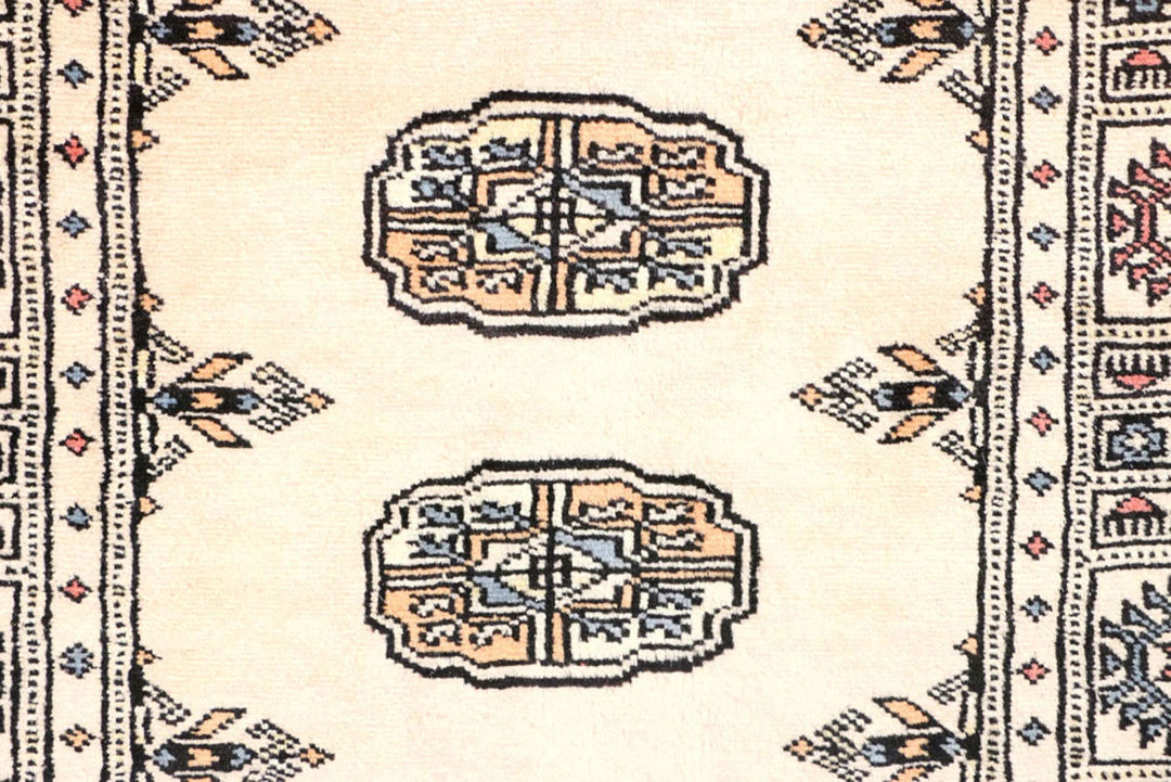 Ivory Pakistani Bokhara Rug 2' 6" x 7' 11" Hand-Knotted | No. QA13827