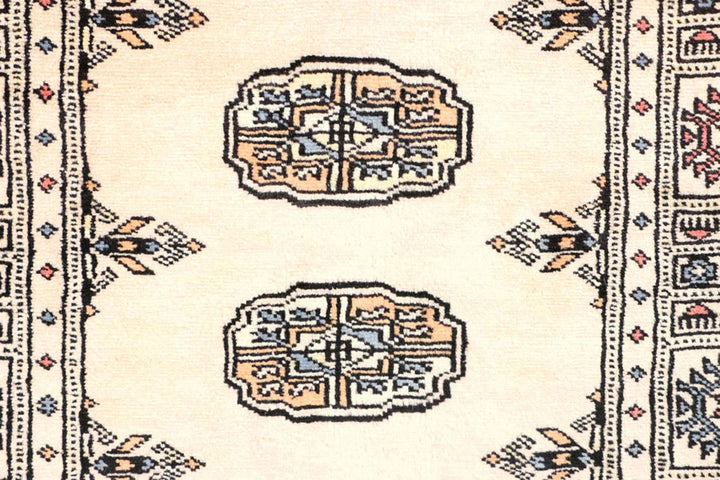 Ivory Pakistani Bokhara Rug 2' 6" x 7' 11" Hand-Knotted | No. QA13827
