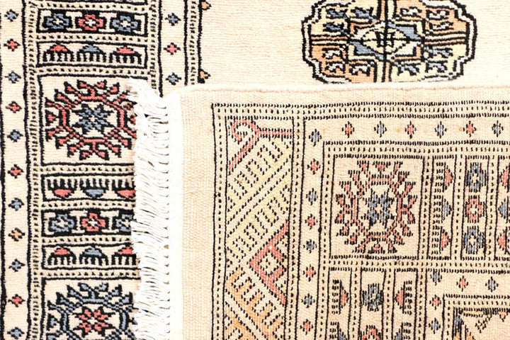 Ivory Pakistani Bokhara Rug 2' 6" x 7' 11" Hand-Knotted | No. QA13827