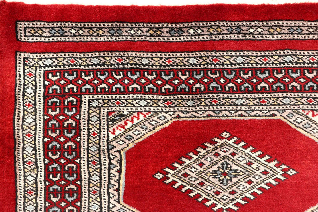 Red Pakistani Jaldar Rug 2' 5" x 9' 4" Hand-Knotted | No. QA13865