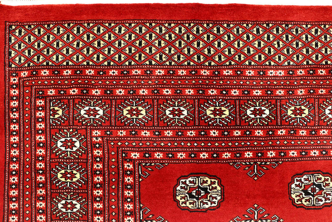 Firebrick Red Pakistani Bokhara Rug 8' 2" x 10' 3" Hand-Knotted | No. QA13906