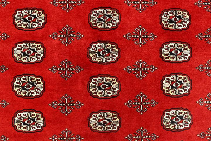 Firebrick Red Pakistani Bokhara Rug 8' 2" x 10' 3" Hand-Knotted | No. QA13906