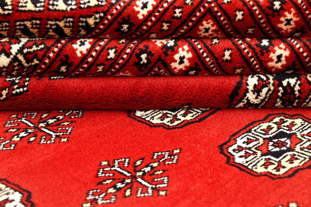 Firebrick Red Pakistani Bokhara Rug 8' 2" x 10' 3" Hand-Knotted | No. QA13906