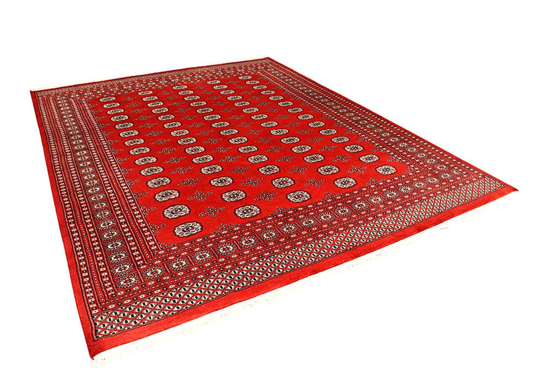 Firebrick Red Pakistani Bokhara Rug 8' 2" x 10' 3" Hand-Knotted | No. QA13906