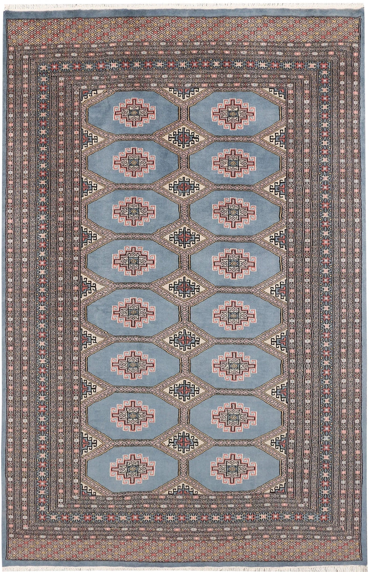 Light Slate Grey Pakistani Jaldar Rug 5' 4" x 8' 2" Hand-Knotted | No. QA13938