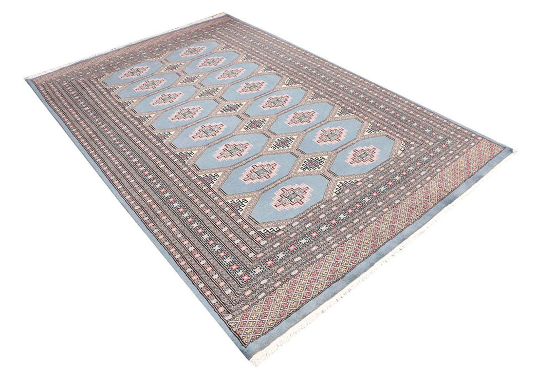 Light Slate Grey Pakistani Jaldar Rug 5' 4" x 8' 2" Hand-Knotted | No. QA13938