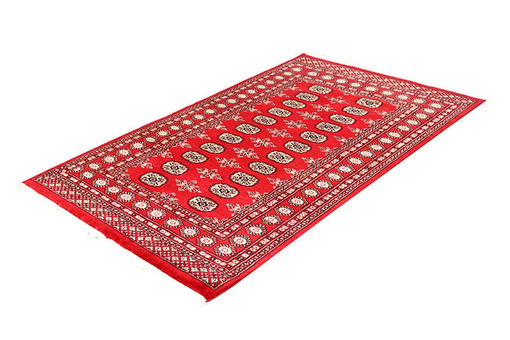 Red Pakistani Bokhara Rug 3' 11" x 6' 6" Hand-Knotted | No. QA13964