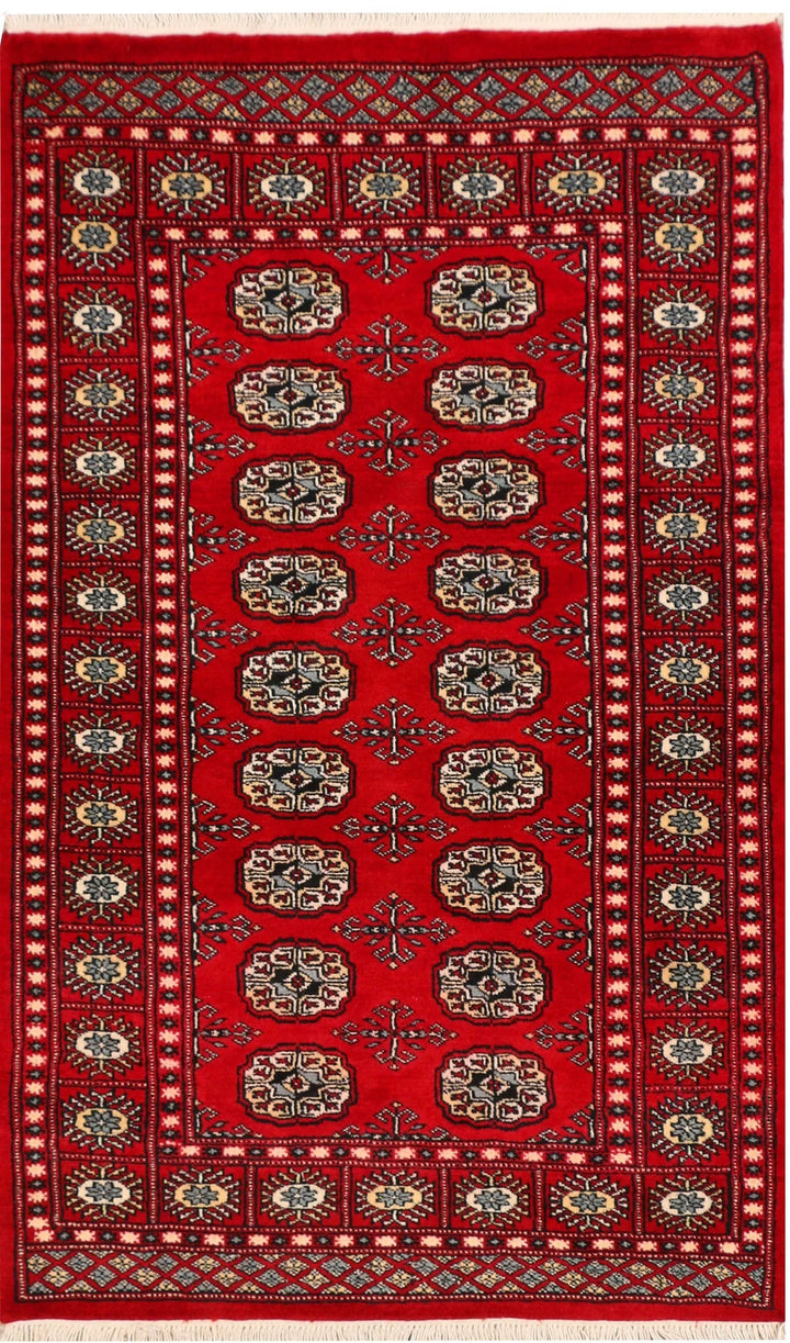 Red Pakistani Bokhara Rug 3' x 4'11" Hand-Knotted | No. QA14019