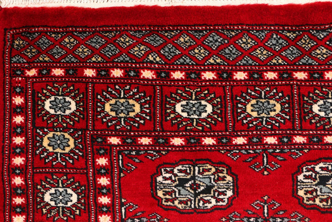 Red Pakistani Bokhara Rug 3' x 4'11" Hand-Knotted | No. QA14019