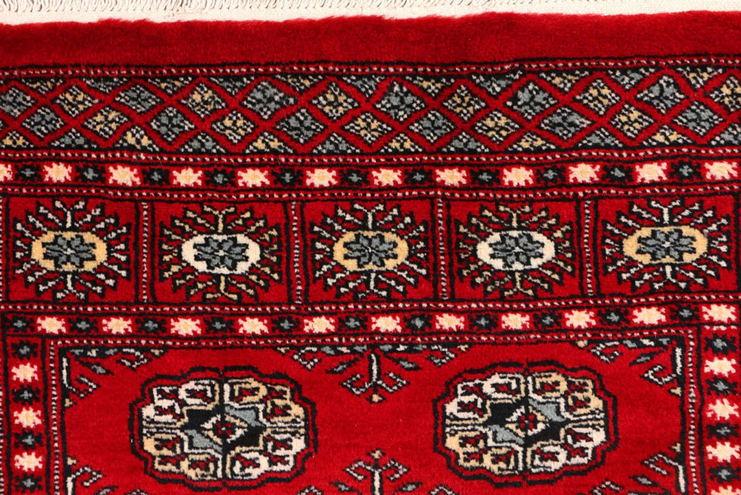 Red Pakistani Bokhara Rug 3' x 4'11" Hand-Knotted | No. QA14019