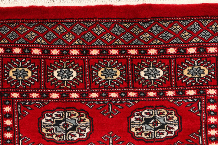 Red Pakistani Bokhara Rug 3' x 4'11" Hand-Knotted | No. QA14019