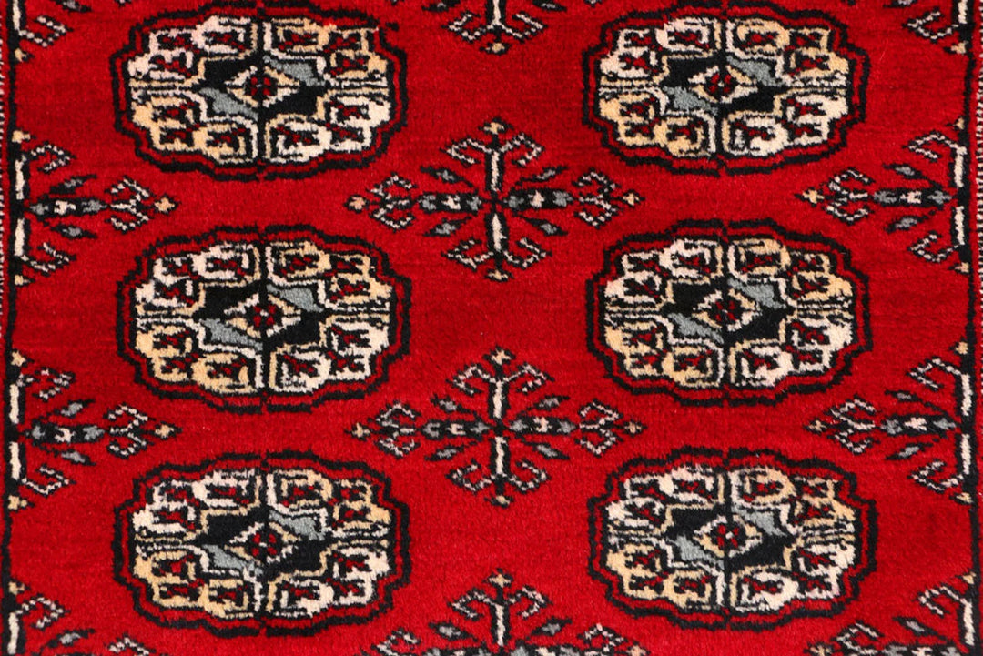 Red Pakistani Bokhara Rug 3' x 4'11" Hand-Knotted | No. QA14019