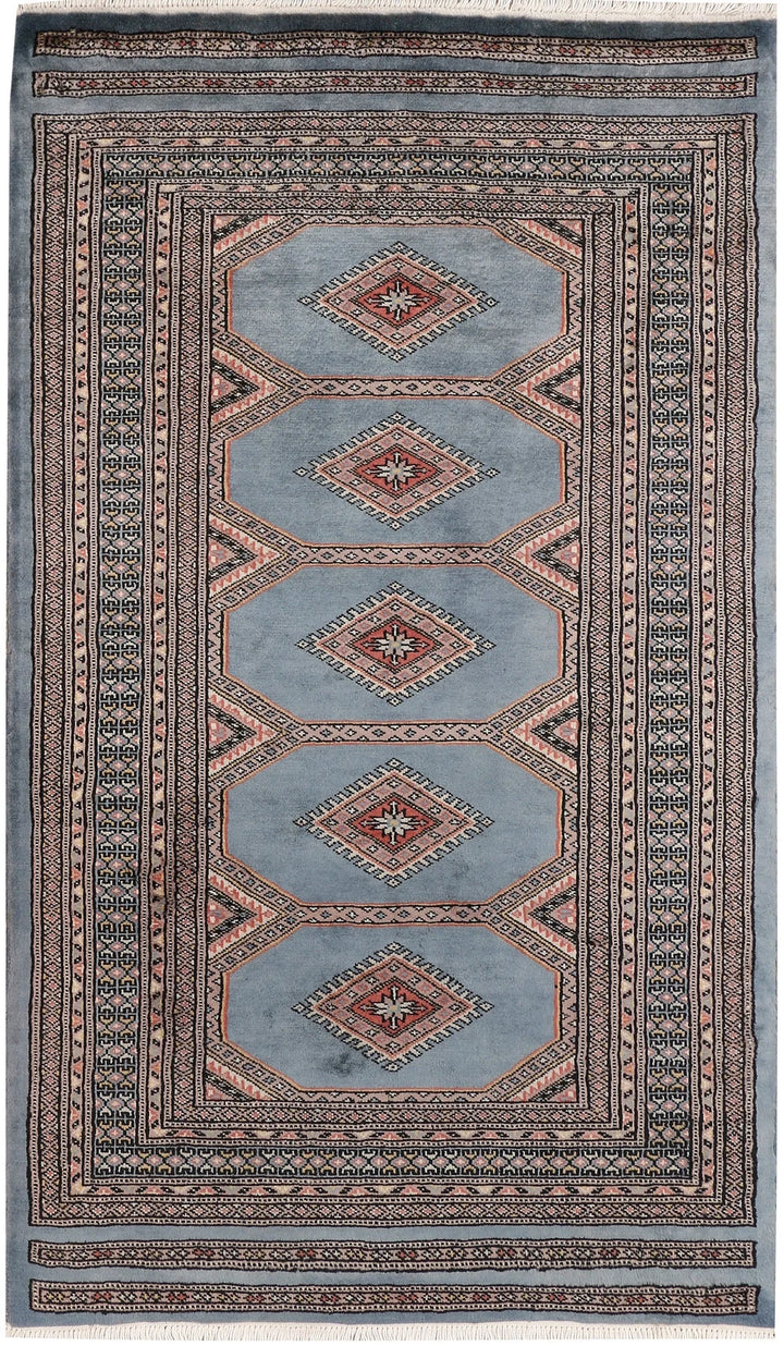 Light Slate Grey Pakistani Jaldar Rug 3' 1" x 5' 3" Hand-Knotted | No. QA14320