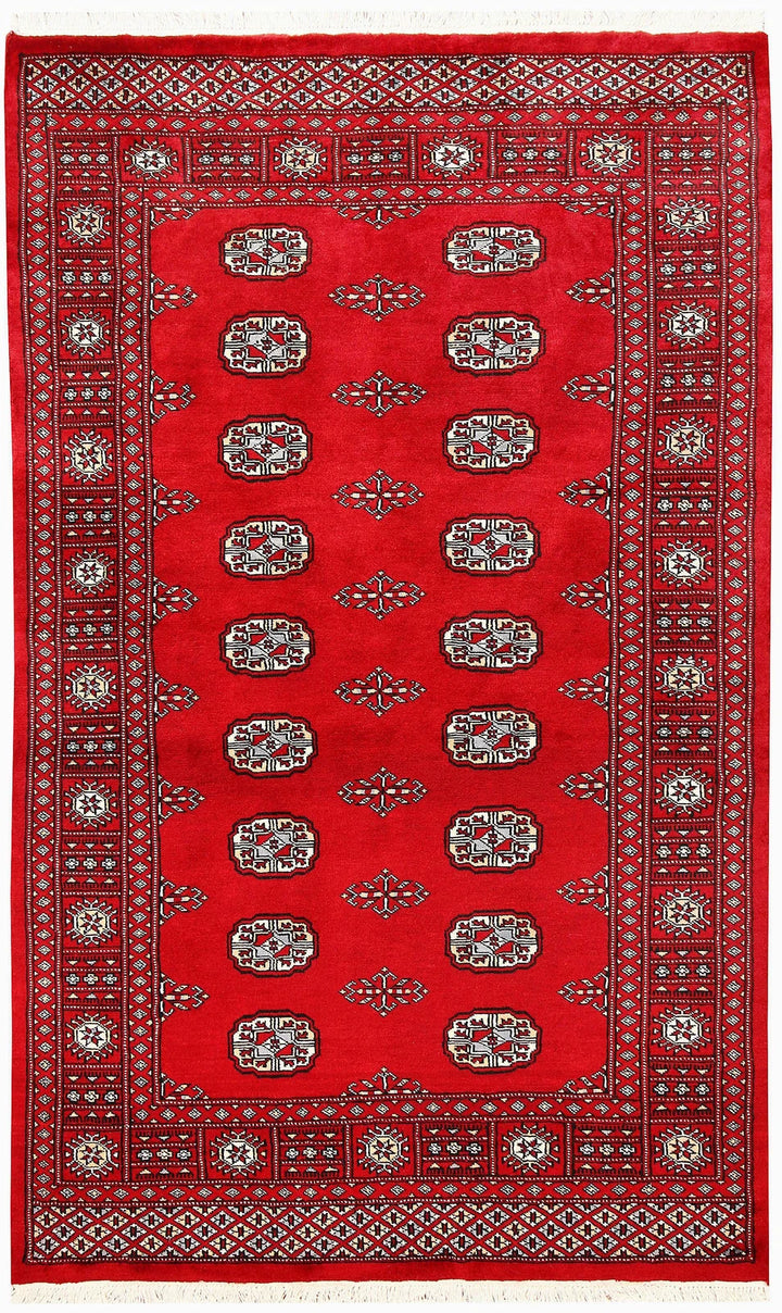 Red Bokhara Rug 3' 11" x 6' 5" Hand-Knotted | No. QA14330