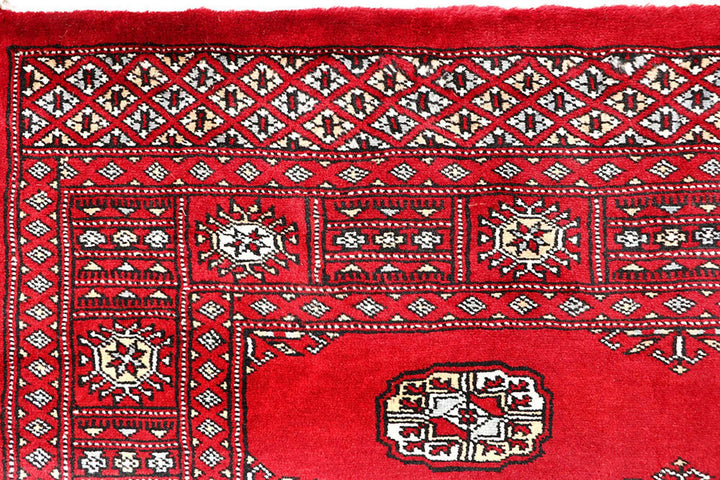 Red Bokhara Rug 3' 11" x 6' 5" Hand-Knotted | No. QA14330