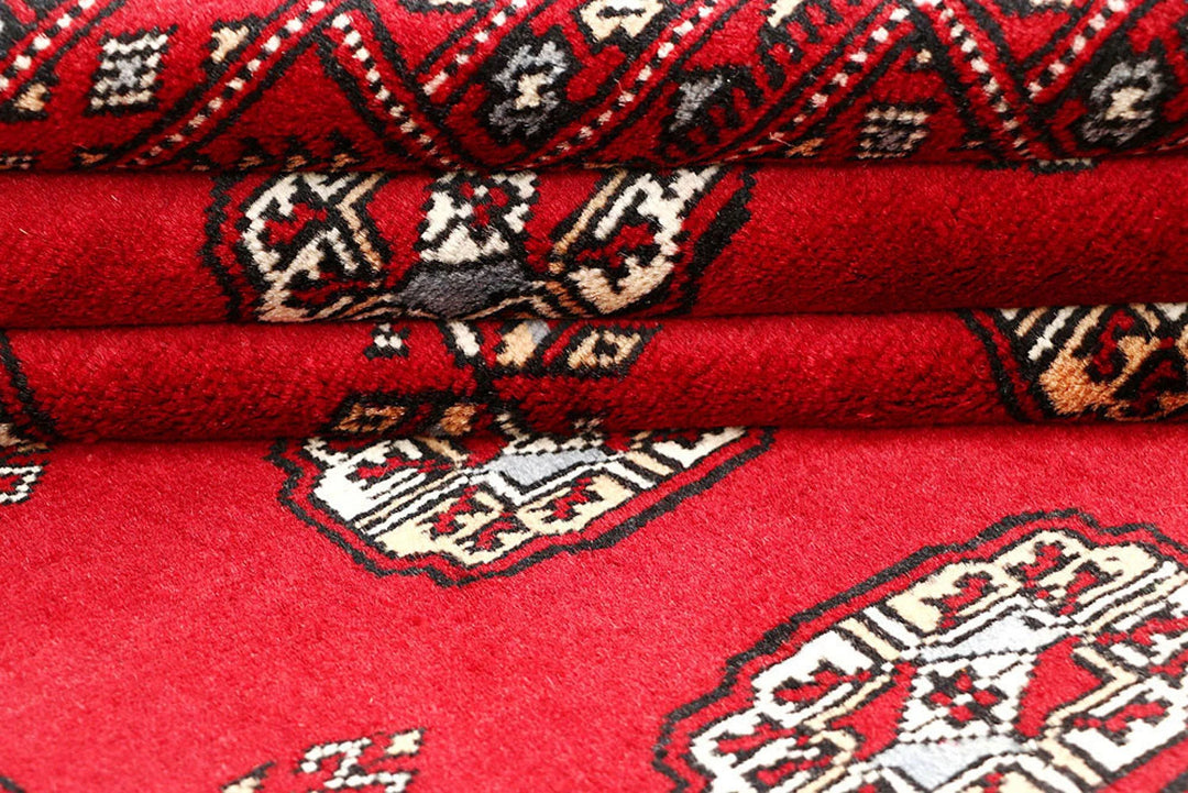 Red Bokhara Rug 3' 11" x 6' 5" Hand-Knotted | No. QA14330