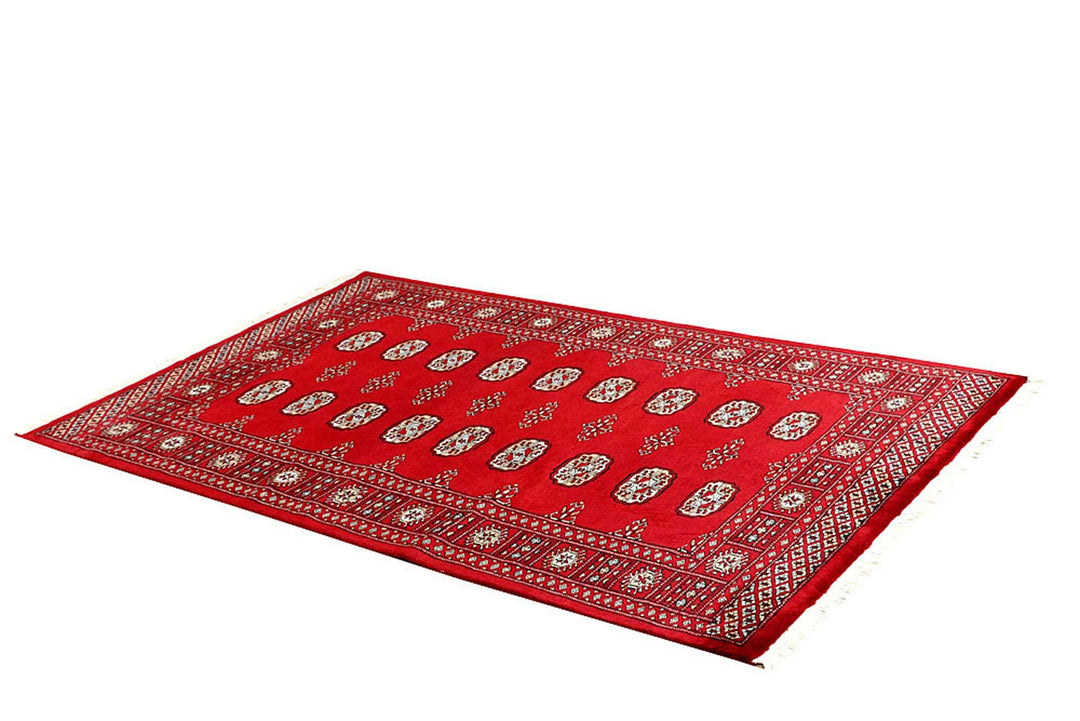 Red Bokhara Rug 3' 11" x 6' 5" Hand-Knotted | No. QA14330