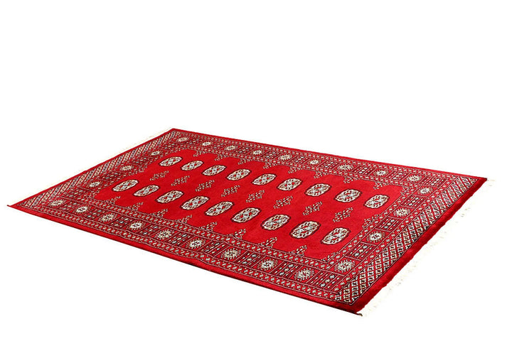 Red Bokhara Rug 3' 11" x 6' 5" Hand-Knotted | No. QA14330