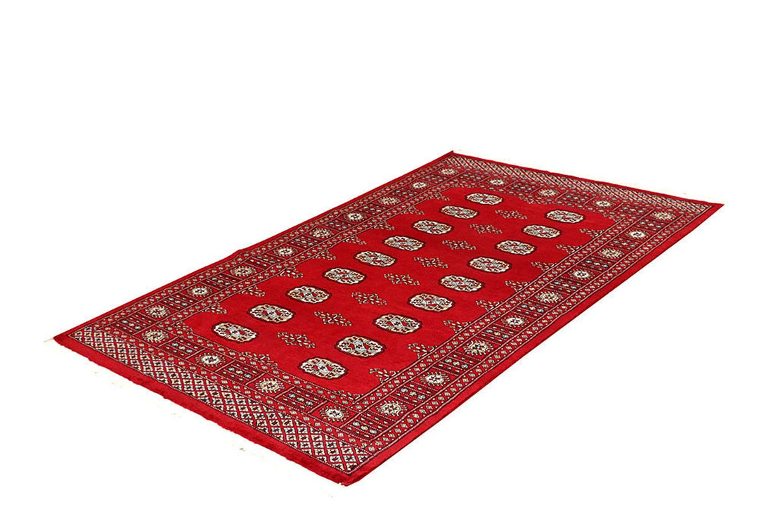 Red Bokhara Rug 3' 11" x 6' 5" Hand-Knotted | No. QA14330