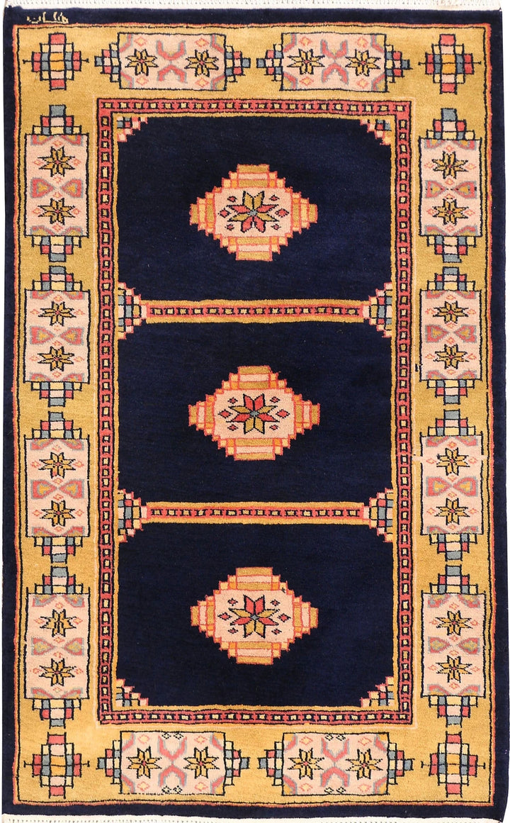 Midnight Blue Pakistani Jaldar Rug 2' 6" x 3' 11" Hand-Knotted | No. QA14405