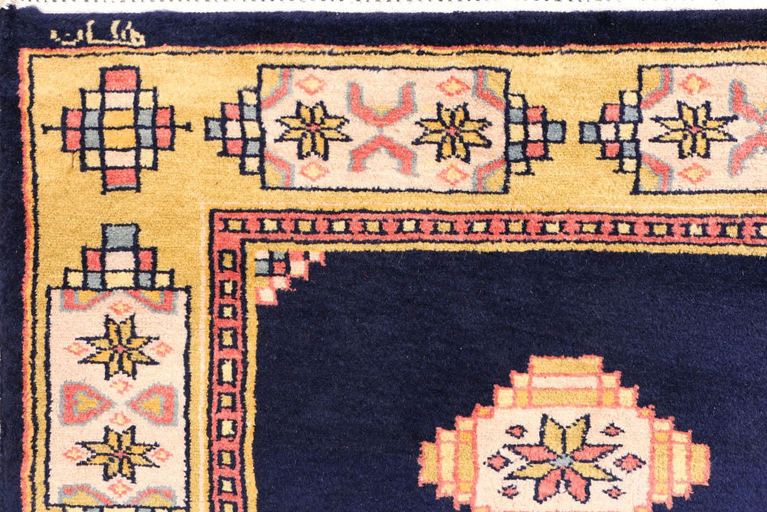 Midnight Blue Pakistani Jaldar Rug 2' 6" x 3' 11" Hand-Knotted | No. QA14405