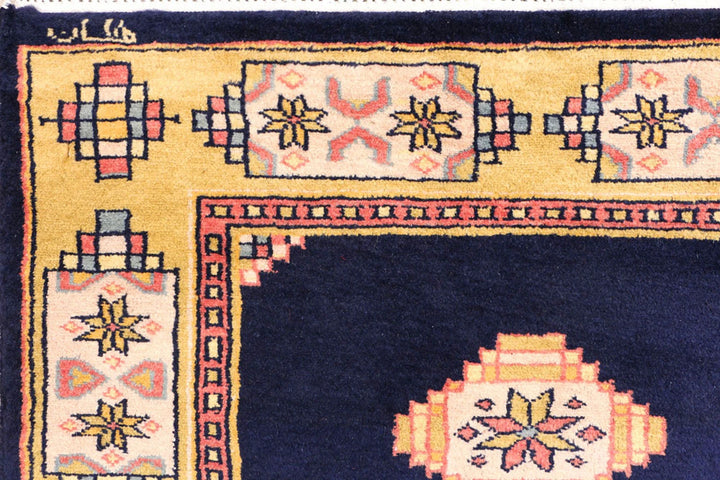 Midnight Blue Pakistani Jaldar Rug 2' 6" x 3' 11" Hand-Knotted | No. QA14405