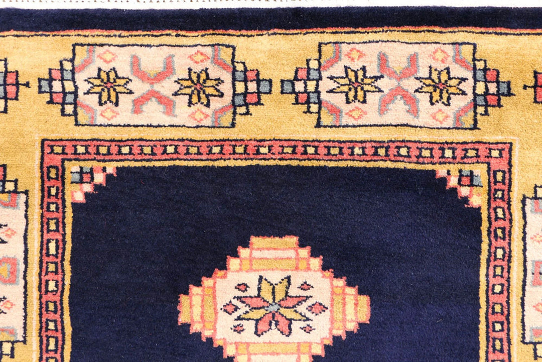 Midnight Blue Pakistani Jaldar Rug 2' 6" x 3' 11" Hand-Knotted | No. QA14405