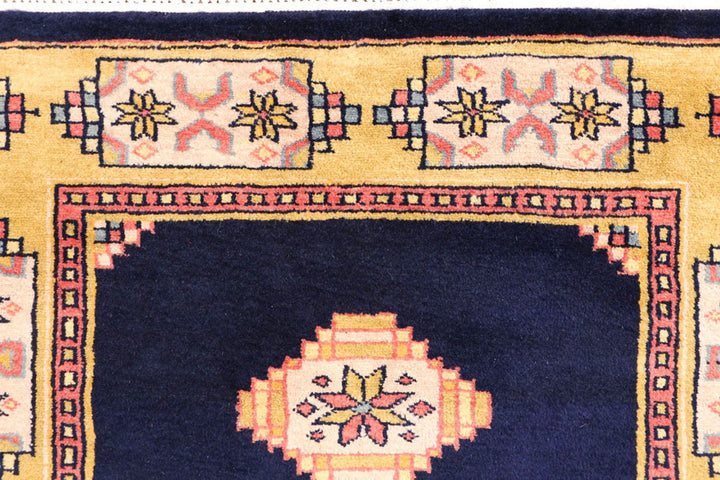Midnight Blue Pakistani Jaldar Rug 2' 6" x 3' 11" Hand-Knotted | No. QA14405