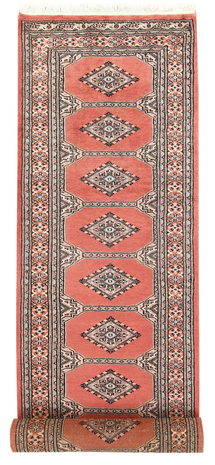 Light Salmon Pakistani Jaldar Rug 2' 7" x 10' Hand-Knotted | No. QA14441