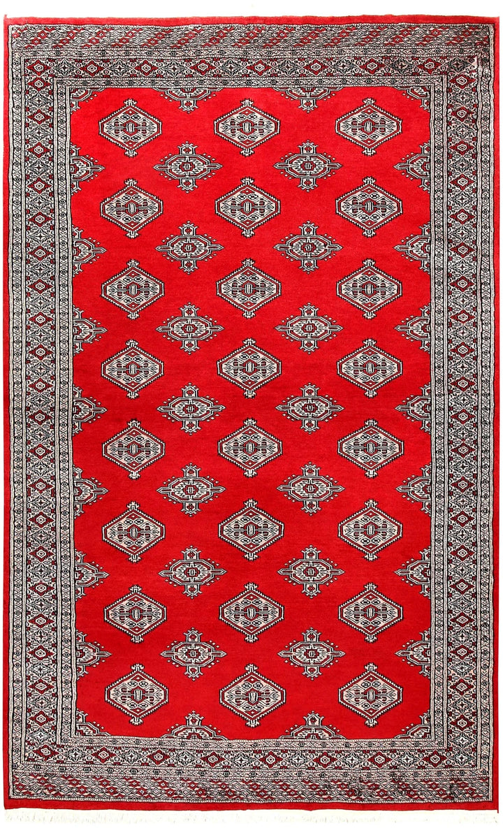 Red Pakistani Jaldar Rug 5' 1" x 8' 1" Hand-Knotted | No. QA14474
