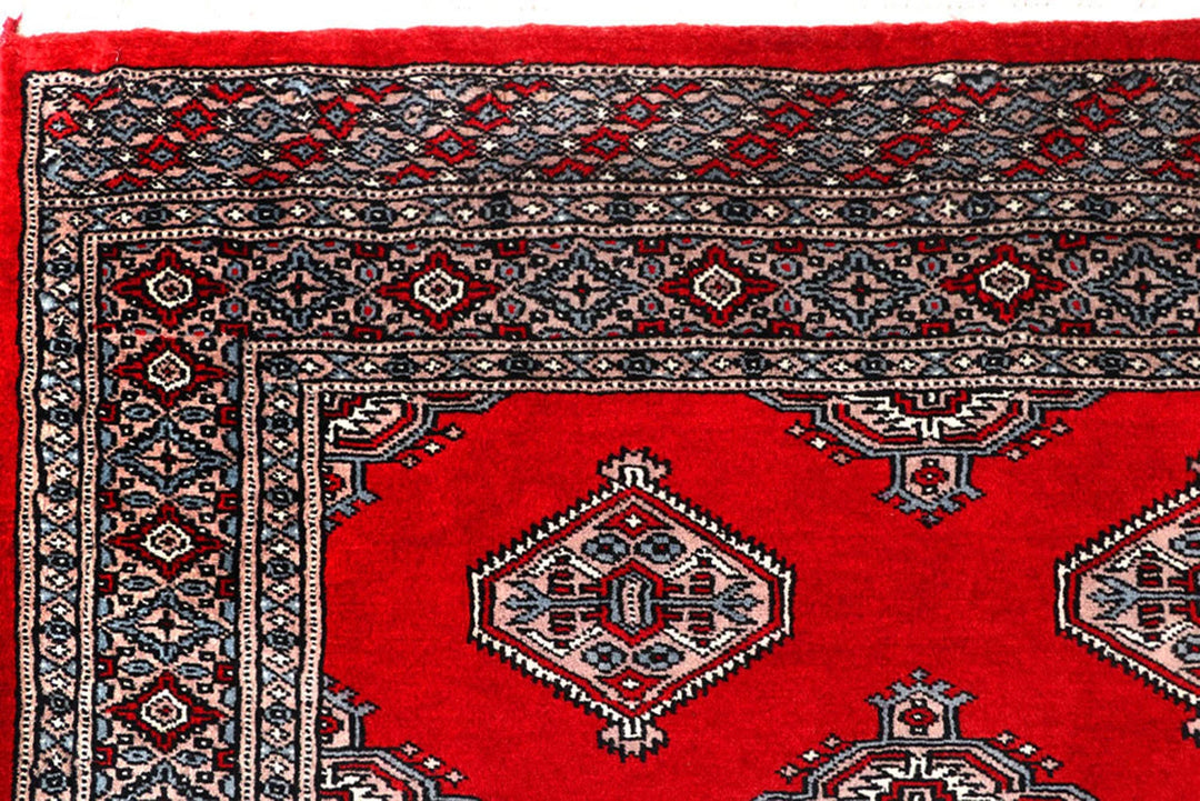 Red Pakistani Jaldar Rug 5' 1" x 8' 1" Hand-Knotted | No. QA14474