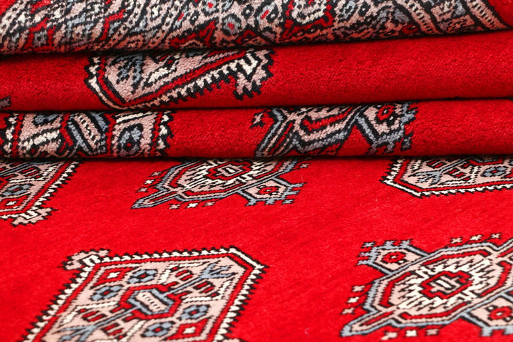 Red Pakistani Jaldar Rug 5' 1" x 8' 1" Hand-Knotted | No. QA14474