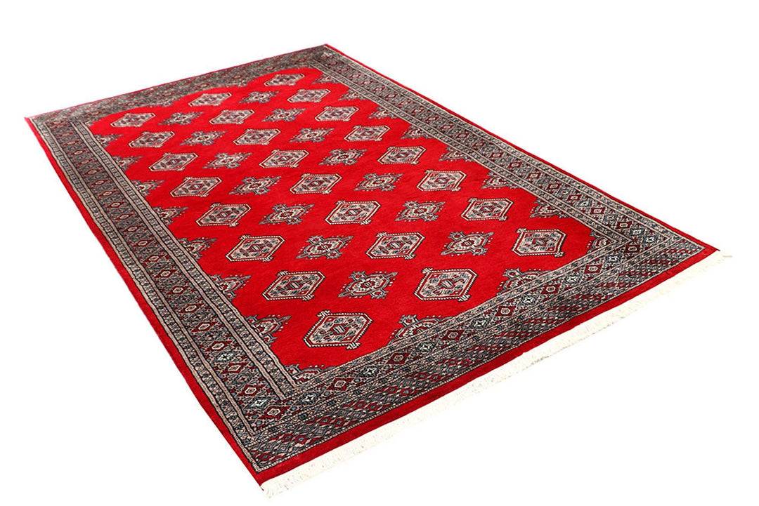 Red Pakistani Jaldar Rug 5' 1" x 8' 1" Hand-Knotted | No. QA14474