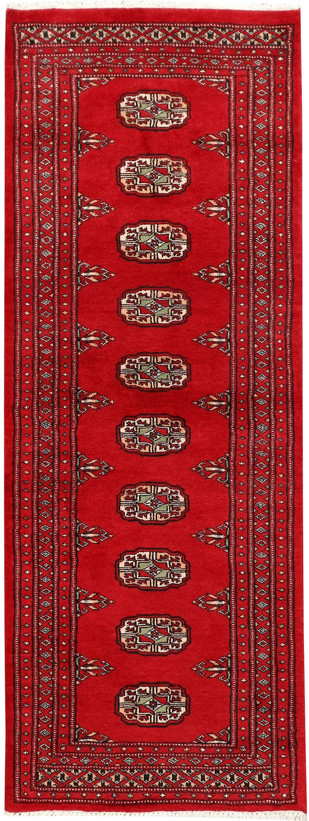 Red Pakistani Bokhara Rug 2' 1" x 5' 8" Hand-Knotted | No. QA14525