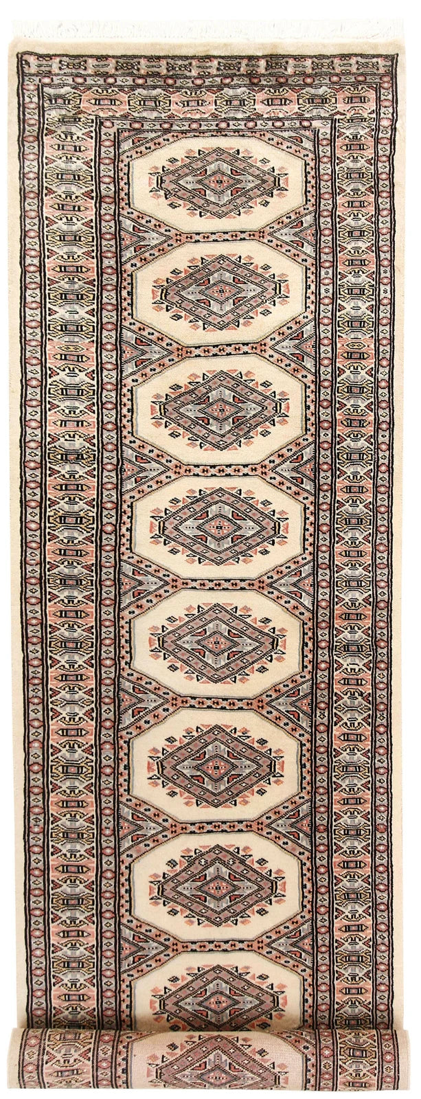 Antique White Pakistani Jaldar Rug 2' 4" x 9' 6" Hand-Knotted | No. QA14630