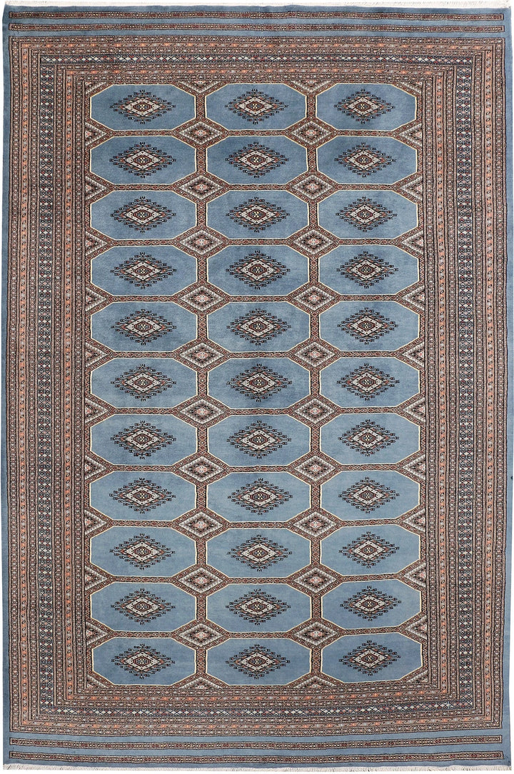 Light Slate Grey Pakistani Jaldar Rug 6' 8" x 10' 2" Hand-Knotted | No. QA14696