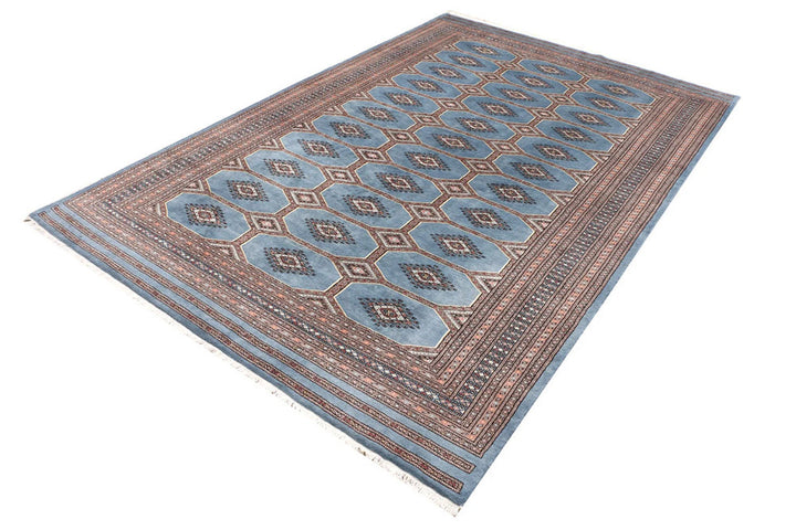 Light Slate Grey Pakistani Jaldar Rug 6' 8" x 10' 2" Hand-Knotted | No. QA14696