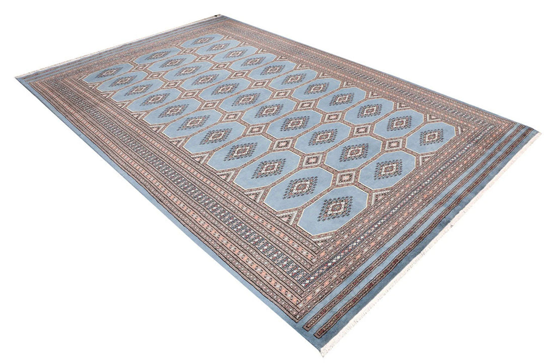 Light Slate Grey Pakistani Jaldar Rug 6' 8" x 10' 2" Hand-Knotted | No. QA14696