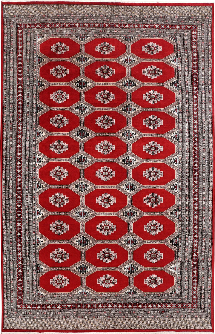 Dark Red Pakistani Jaldar Rug 6' 7" x 10' 3" Hand-Knotted | No. QA14778