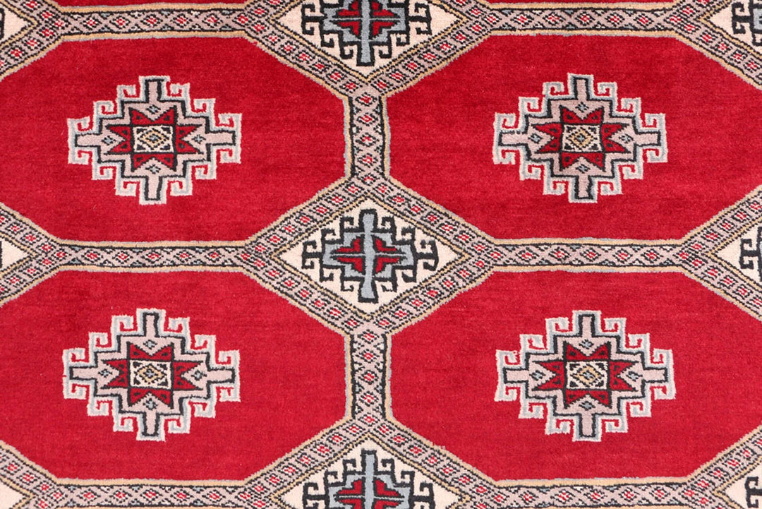 Dark Red Pakistani Jaldar Rug 6' 7" x 10' 3" Hand-Knotted | No. QA14778