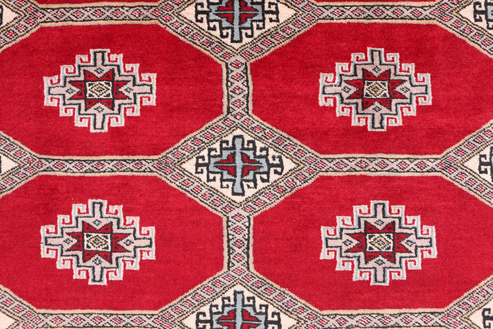 Dark Red Pakistani Jaldar Rug 6' 7" x 10' 3" Hand-Knotted | No. QA14778