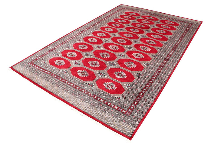 Dark Red Pakistani Jaldar Rug 6' 7" x 10' 3" Hand-Knotted | No. QA14778