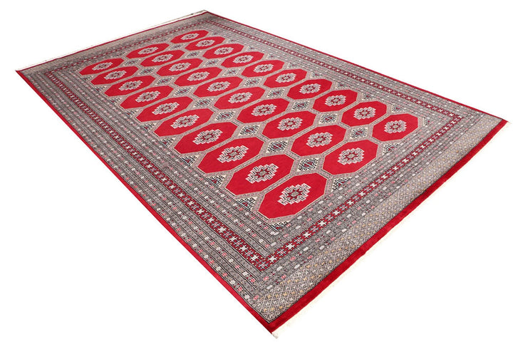 Dark Red Pakistani Jaldar Rug 6' 7" x 10' 3" Hand-Knotted | No. QA14778