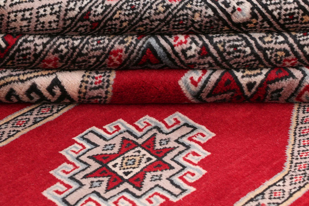 Dark Red Pakistani Jaldar Rug 6' 7" x 10' 3" Hand-Knotted | No. QA14778