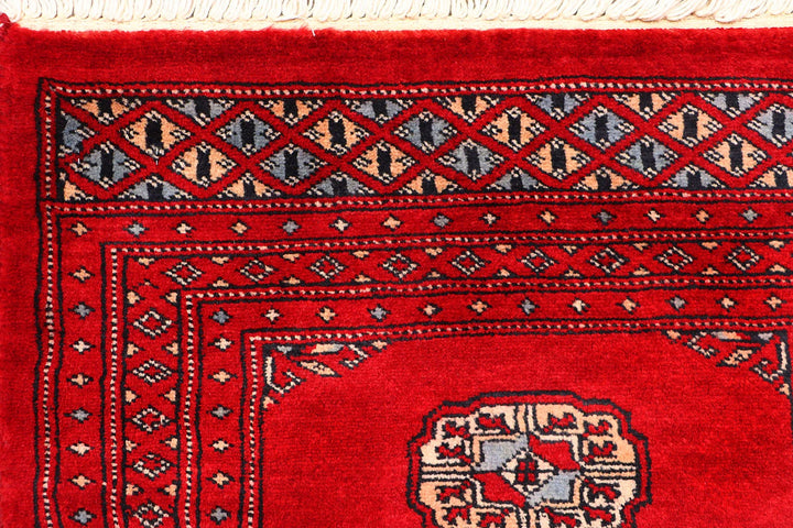 Red Pakistani Bokhara Rug 2' x 5' 11" Hand-Knotted | No. QA14898