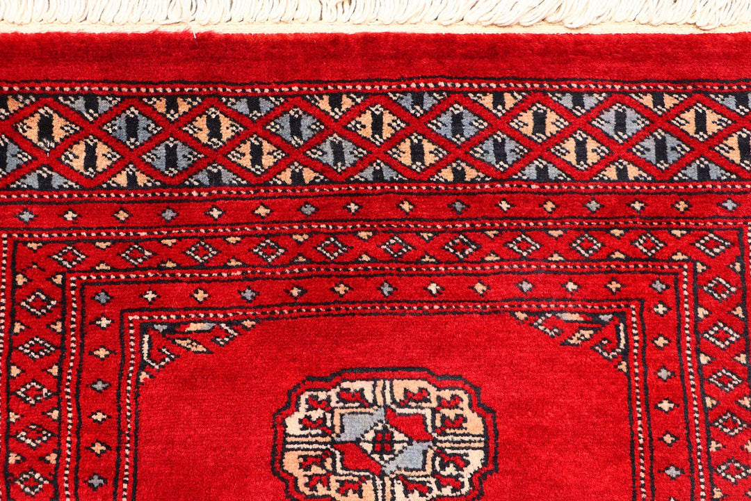 Red Pakistani Bokhara Rug 2' x 5' 11" Hand-Knotted | No. QA14898