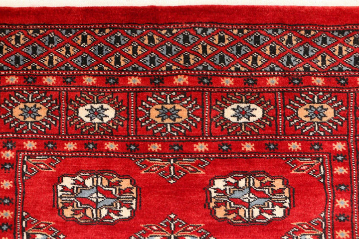 Red Pakistani Bokhara Rug 3' 1" x 5' Hand-Knotted | No. QA14912