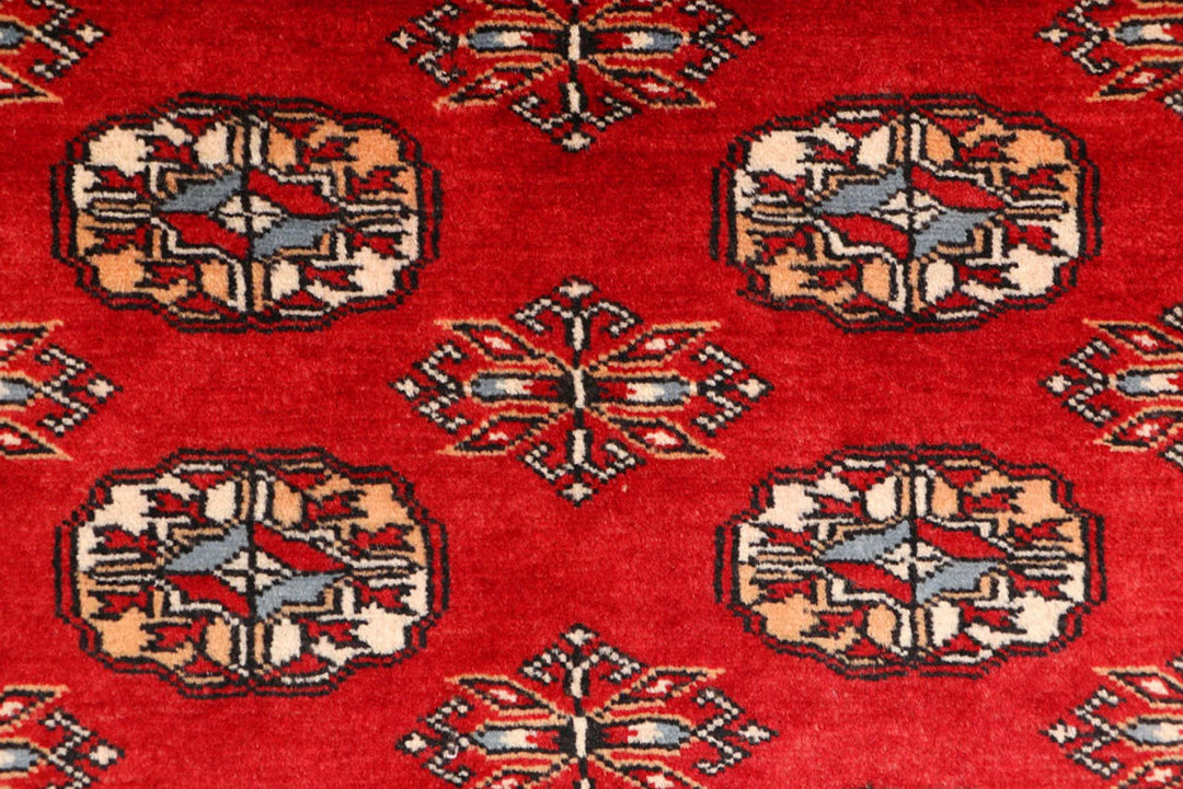Red Pakistani Bokhara Rug 3' 1" x 5' Hand-Knotted | No. QA14912